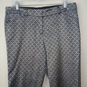 ZAC AND RACHEL PANTS. GEOMETRIC FLORAL , BLACK AND SILVER STRETCH WOMENS 10